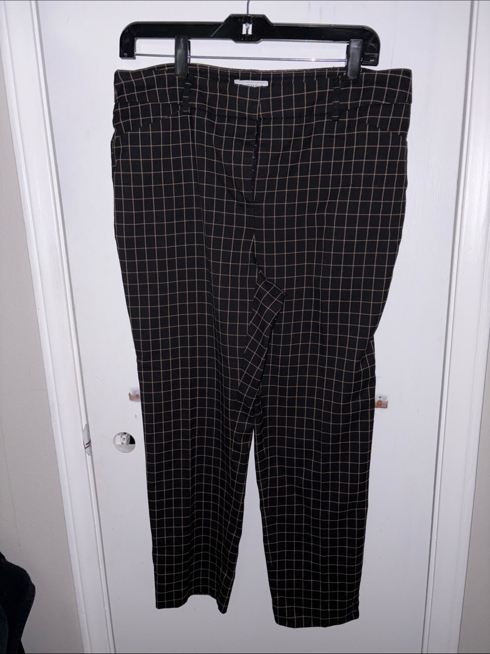 Charter Club Black Pants with Tan Windowpane Grid